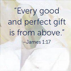 Abstract white-colored background with the words "Every good and perfect gift is from above - James1:17" over the image